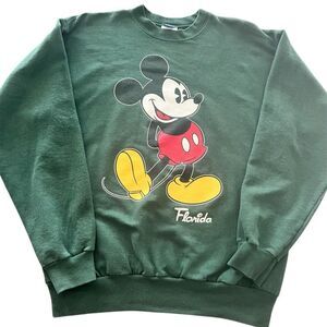 Disney Park  Green Crewneck Sweater with Mickey Mouse Designs size M